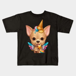 Fawn Smooth Coat Chihuahua Ice Cream Unicorn Kids T-Shirt